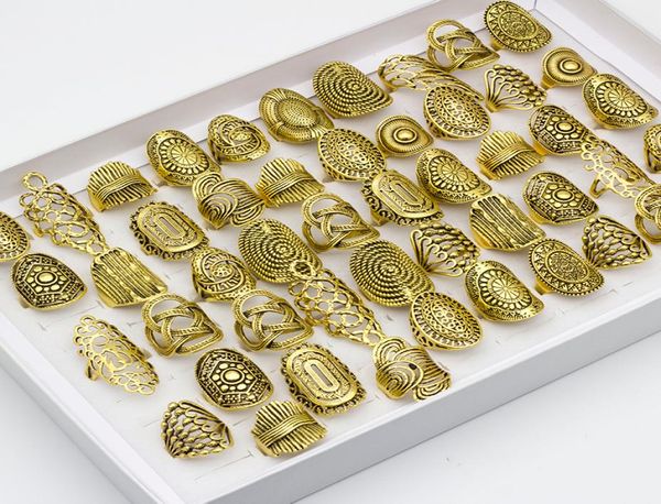

20 pcslot vintage carved flower band ring mix styles ancient gold color hollows whole jewelry party gifts9530714, Silver