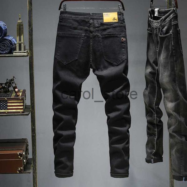 

men's jeans men's straight cut jeans pants light black straight leg pants fit male vintage large size 46 48 business denim trouser, Blue
