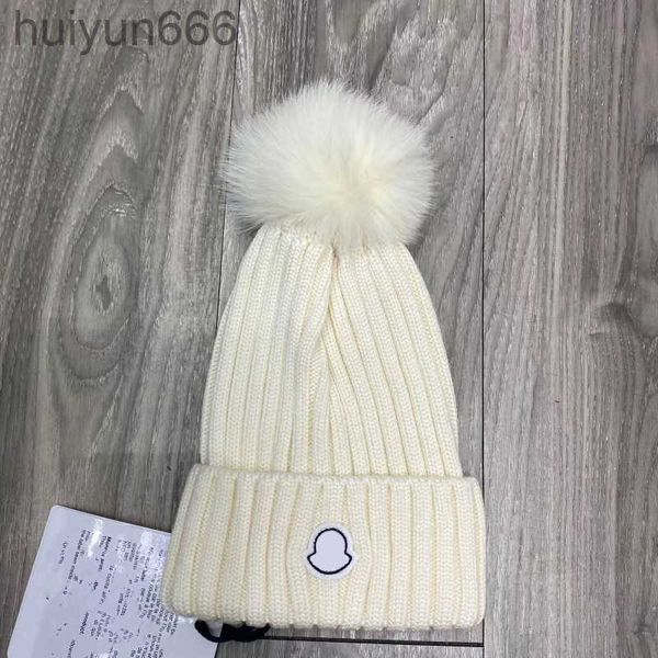 

luxury designer winter knitted beanie woolen hat women chunky knit thick warm faux fur pom beanies hats female bonnet beanie caps 11 colors, Blue;gray