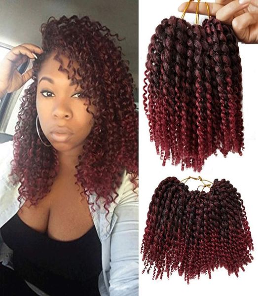 

8 inch short marlybob crochet hair 6 small bundleslot kinky curly crochet braids ombre braiding hair synthetic hair extension6651353, Black