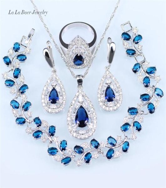 

wedding jewelry sets silver 925 black stone white crystal for women pendant necklace bracelet earrings ring214w3517377