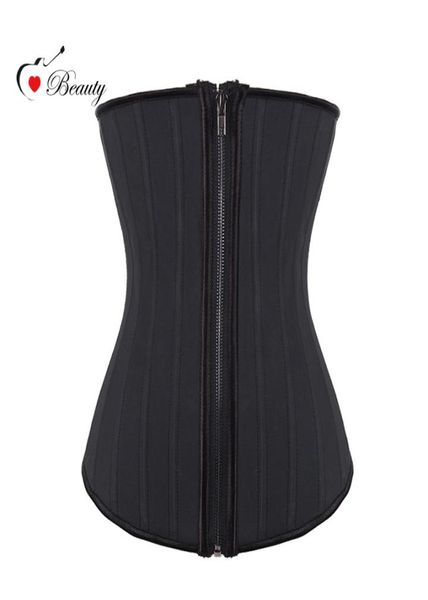 

whole2016 zipper and hooks latex waist trainer 25 steel bone waist training corsets underbust waist cincher zip and clip wais5899085, Black;white
