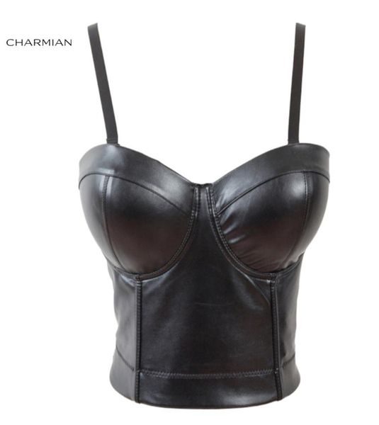 

charmian women039s faux leather strap bustier racer bustiers leather corsets and bustier gothic pu crop bra y190718502669, Black;white