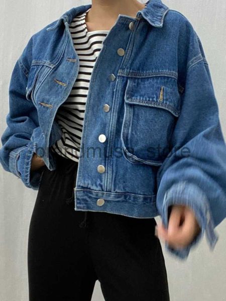 

women's jackets fitaylor autumn winter casual women turn-down collar short denim jacket female high street loose denim coat j230806, Black;brown