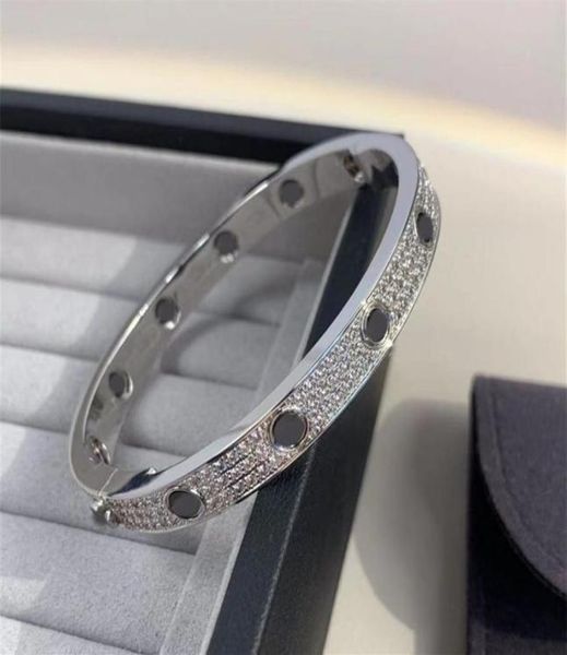 

luxury designer titanium steel black screw full diamond bracelet love bangle for mens and women party wedding couples gift jewelry2562687, Golden;silver