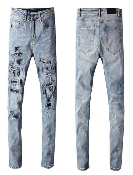 

mens jeans classic hip hop pants stylist jeans distressed ripped biker jean slim fit motorcycle denim jeans ly102578922, Blue