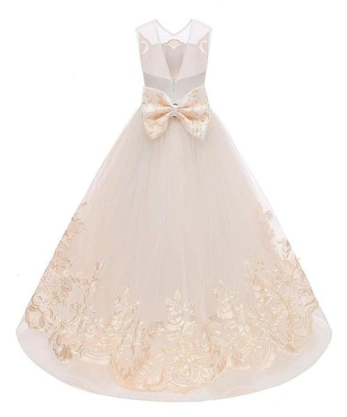 

lovely champagne ball gown flower girl dresses real po v cut back appliques puffy tulle girls pageant dress kids formal wear4693304, White;blue