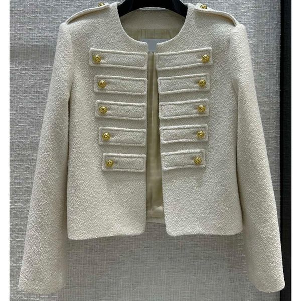 

8.6 fashion epaulet button decoration open stitch tweed jacket women, Black;brown