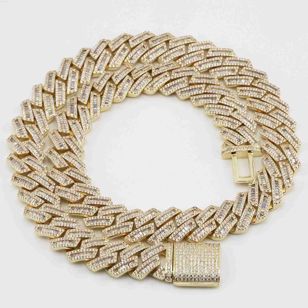 

16mm hip hop jewelry men necklace 925 sterling silver iced out luxury vvs moissanite baguette diamond cuban chain