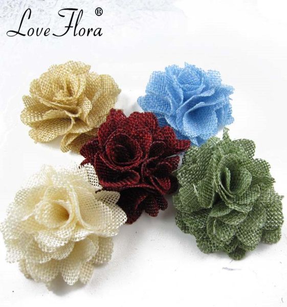 

24pcslot 6cm flax flowers burlap fabric flowers hair accessory2705422, Golden;white
