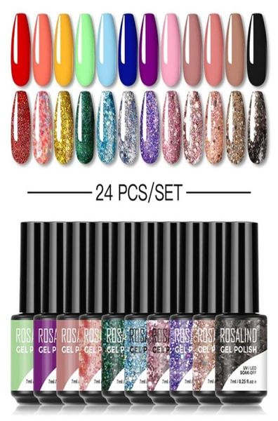 

rosalind gel polish set glitter semi permanent hybrid gel varnish need lacquer base coat nails art for nail polish kit 22053127896706
