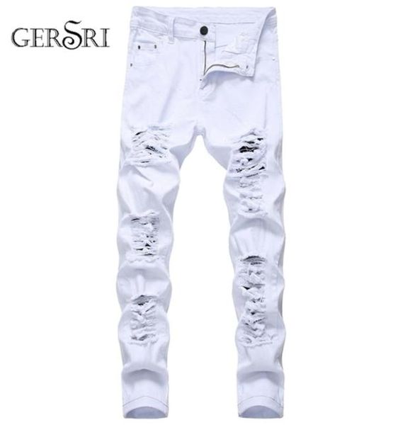 

straight hole destruction trousers distressed jeans men denim fashion designer brand white pants male large size 22022381179503053899, Blue