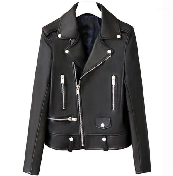 

women biker moto jacket 2021 spring autumn slim long sleeve turn down collar faux leather coat ladies black outwear clothing women6449048