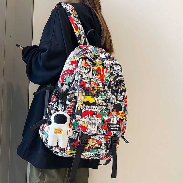 

backpack harajuku girl male school bag female graffiti print men backpack women book boy bag nylon ladies fashion lapbackpack student j23080