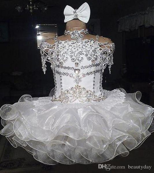 

white lace beaded halter short sleeve bow organza ball gown cupcake toddler little girls pageant dresses flower girls for weddings3337554, White;red