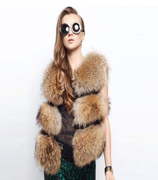 

women winter imitate raccoon dog fur vest thicken warm patchwork brown outerwear7026221, Black