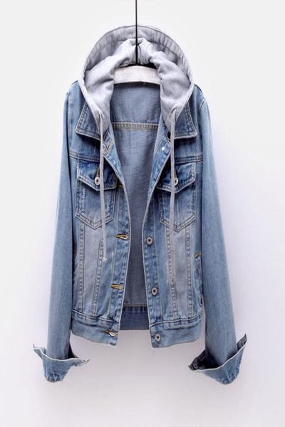 

vintage denim jacket women autumn coat ripped hooded outerwear coats windbreaker basic boyfriend female jeans jacket plus size8736912, Black;brown