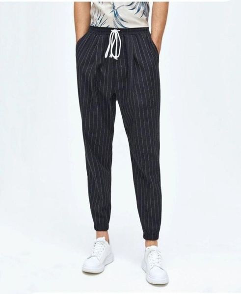 

men pinstriped drawstring waist pants w9ga012345678327769207649538, Black