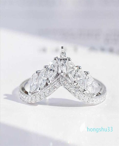 

size 610 luxury jewelry real 925 sterling silver crown ring full marquise cut white z cz diamond moissanite women wedding ban4910163
