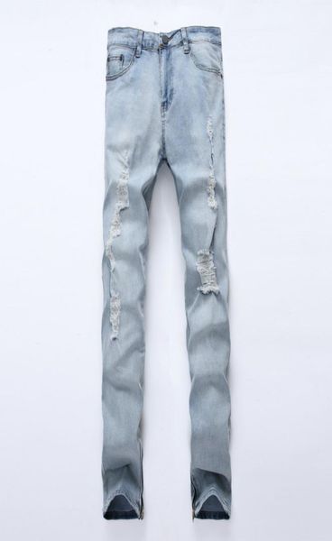 

2018 new streetwear mens destroyed jeans hole casual pants damage jeans ripped for men zipper skinny men5040723, Blue