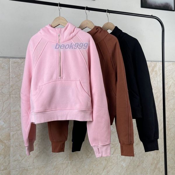 

autumn and winter yoga hoodie scuba womens plus velvet thickening jackets hoodys sports half zipper terry designer sweater cing loose short