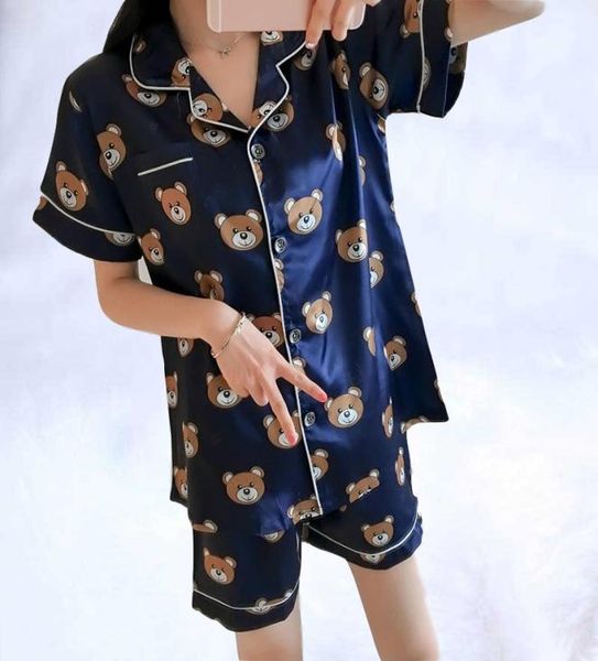 

2019 summer short sleeve silk pajamas set two pieces set women sleepwear nightwear for women sleeping pijamas mujer7198329, Black;red