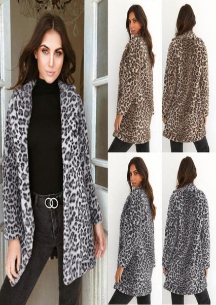 

women fashion leopard overcoat jackets lady winter warm fleece faux fur fluffy coat long sleeve outwear cardigan streetwear6234018, Black;brown