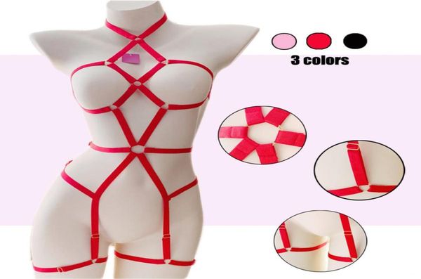 

punk harness body belts harajuku women satin elastic punk bundle body fetish bondage garters chest belts suspender5425895, Black;white