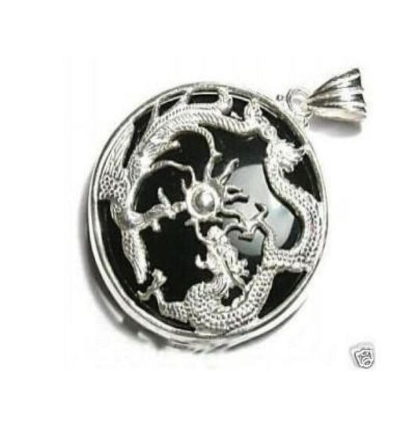 

whole exquisite black jade silver dragon pendant chain3468413