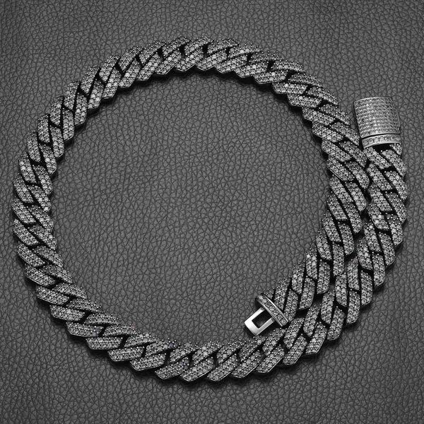 

2023 new arrival 14mm black cz cuban link chain gold plated brass prong setting zircon iced out miami cuban necklace, Silver