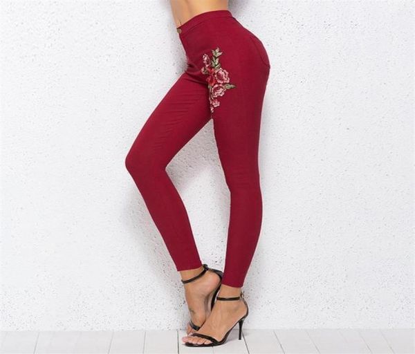 

women pants vintage flower embroidery pants pencil high waist stretch skinny pant autumn casual long trouser plus size193l8271752, Black;white