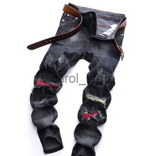 

men's jeans high street fashion men jeans painted ripped denim destroyed punk pants brand designer hip hop design homme large size j230, Blue