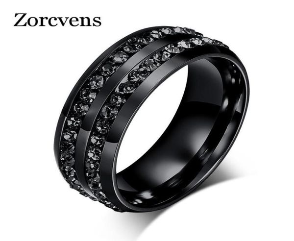 

cluster rings modyle male punk vintage black stainless steel jewelry two rows cz stone wedding ring for man woman2129563, Golden;silver