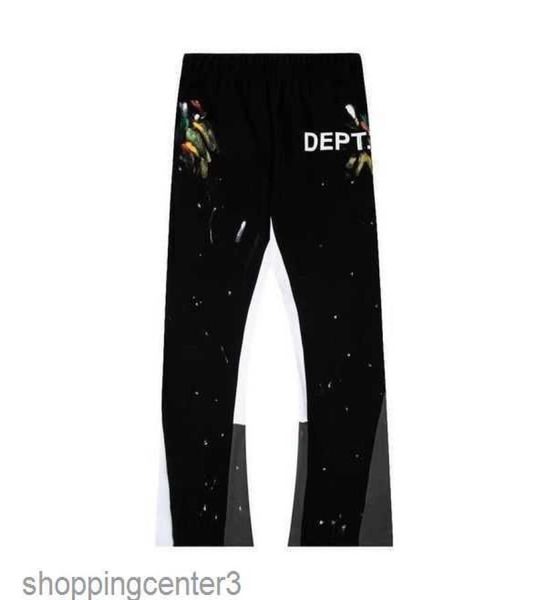

men's pants ies dept designer sweatpants sports 7216b painted flare sweat pant fashion brand splicing hand-painted printed high kukv 32, Black