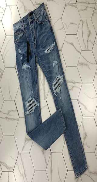 

2020 new fashion embroidered pants slightly stretchy jeans trendy slim hole pantsor possess any quality issues by negotiating dire4895329, Blue