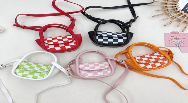 

fashion children colorful checkered handbag 2022 girls dumplings messenger bag kids pu leather one shoulder princess bag a83066638107, Black