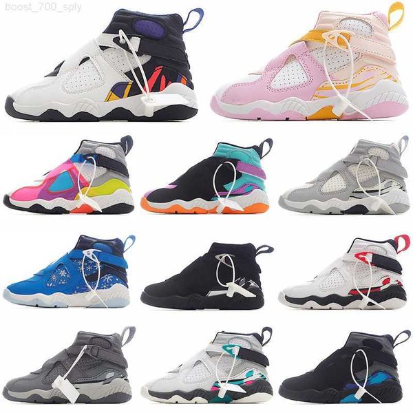 

jumpman 8 cool grey kids basketball youth children athletic 8s viii orange pearl arctic pink white for boy girls sports shoes size 22-37 us, Black