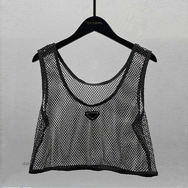 

triangle badge p-letter baroque women vest tanks fashion black mesh t shirt satin shinning diamond sling camis gift for girls clothing uwd9, White