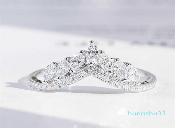 

size 610 luxury jewelry real 925 sterling silver crown ring full marquise cut white z cz diamond moissanite women wedding ban5818643