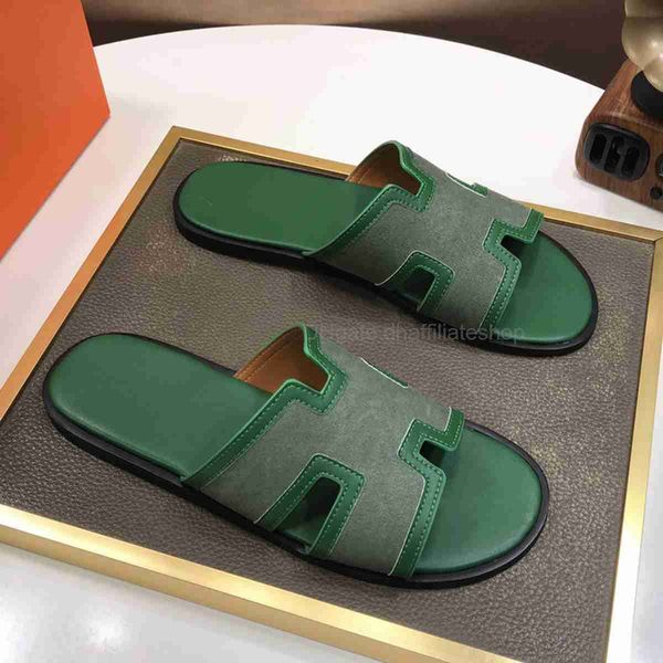 

slippers slides sandal h shoes mens casual summer youth one line slipper trendy brand comfortable leather green slipper, Black