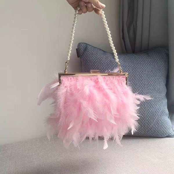 

2023 new furry bag niche cross bag hand bag pearl chain shoulder bag dinner bag