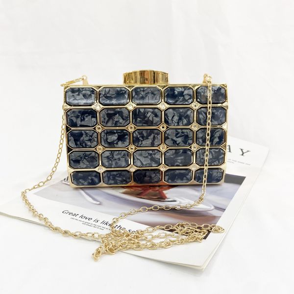

factory wholesale women handbag elegant atmosphere studded clutch bag personality metal hard box dinner handbags joker fashion acrylic chain