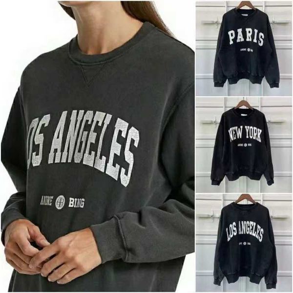 

23ss designer sweatshirt classic fashion hoodie anines bings cotton letter leisure print wash fried snow women sweater casual pullover hoodi, Black