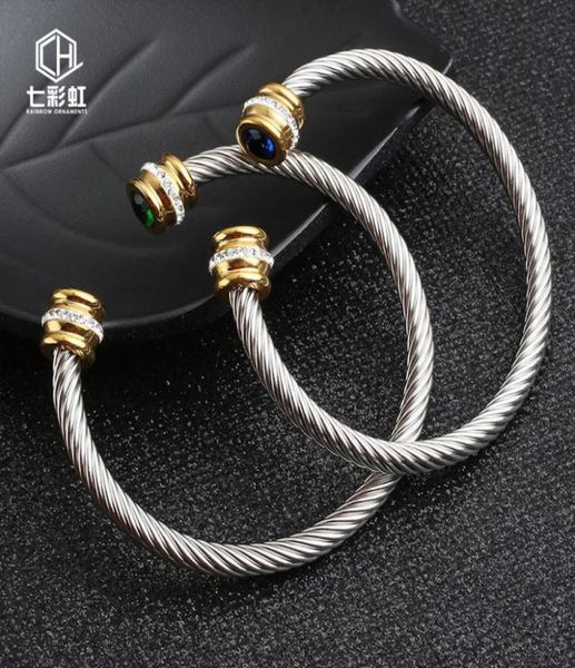

cable lady stainless steel wire bracelet titanium steel gold inlaid drill c type open bracelet f113066245921046549, Black