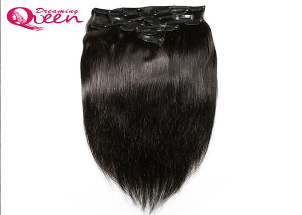 

brazilian straight hair clips in human hair extensions 120g 8pcsset 1 bundles 18 clips ins brazilian virgin human hair extension9430736, Black