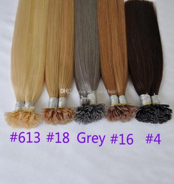 

1626inch 4 18 16 gray 613 100 brazilian human hair fusion flat tip hair extensions 08gstrand 200s hair extensions flat ti9311119, Black