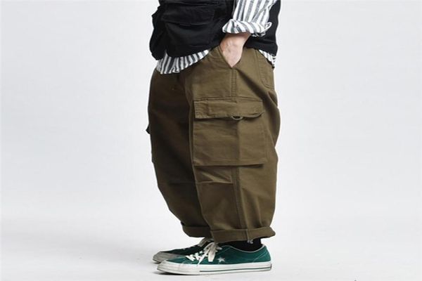 

multi pocket cargo pants men baggy elastic waist work pants mens safari style solid color casual wide leg trousers3667550, Black