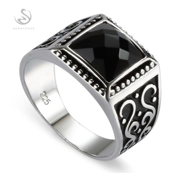 

eulonvan engagement wedding 925 sterling silver male finger rings for men black cubic zirconia drop s3809 size 6 13 cluster4875324, Golden;silver