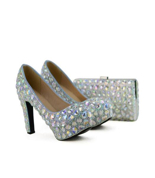 

ab crystal women high heel shoes with clutch wedding party prom shoes matching bag beautiful prom pumps plus size6122009, Black