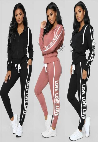 

2019new women active set tracksuits hoodies sweatshirt +pant running sport track suit 2 pieces jogging sets sur femme clothing2570310, Black